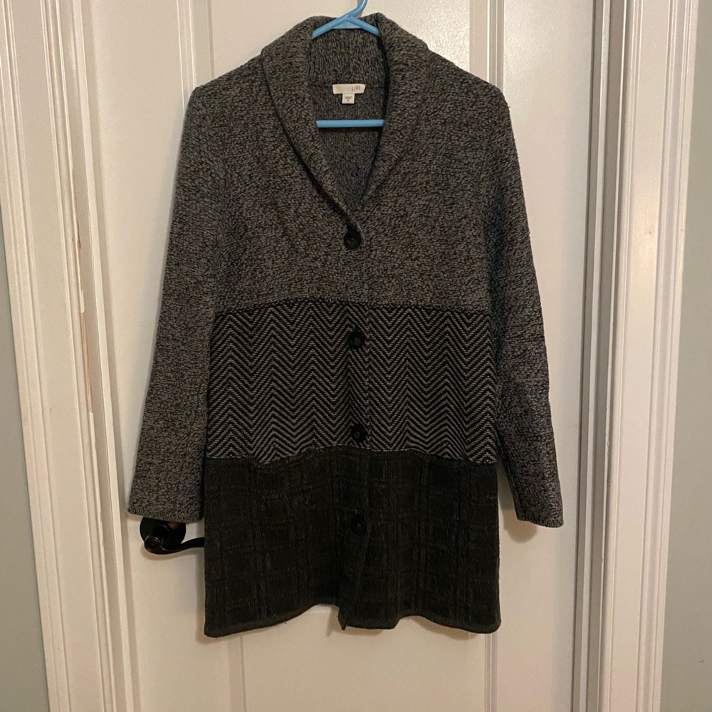J Jill Long Line Multi Pattern Button Sweater Jac… - image 1